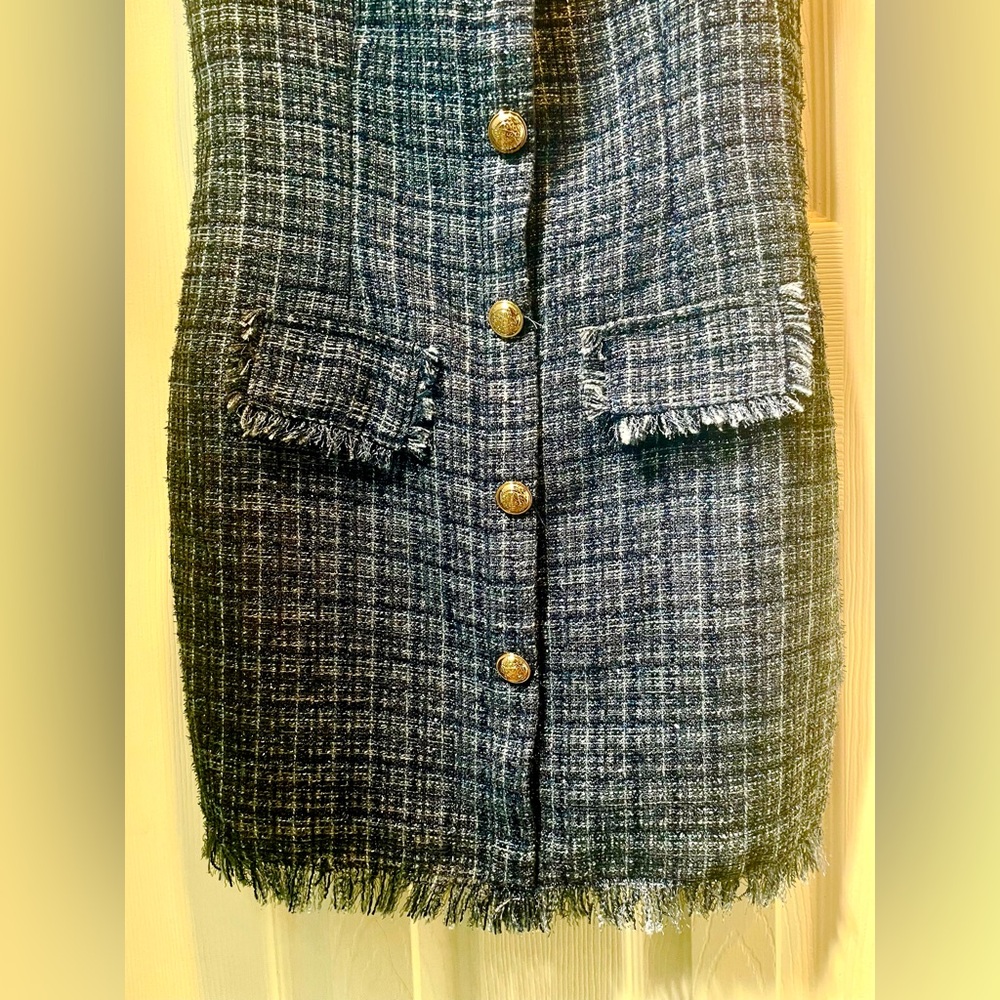 Cute Trixxi Navy Blue Tweed Button-Front Dress - Picture 3 of 8
